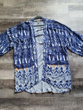 Knox Rose Duster Cardigan Womens M/L  Aztec Pattern 3/4 Sleeve Rayon Cover Up